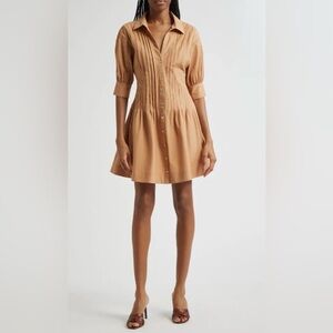 Cinq a Sept Monty Mini Dress Size 6 Sahara Tan Camel Cotton Poplin Pockets NWT